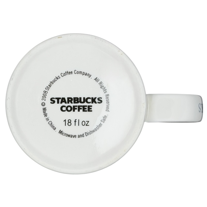 Bottom view of Starbucks Architect Series Los Angeles vintage mug showcasing the brand logo and 18 oz capacity