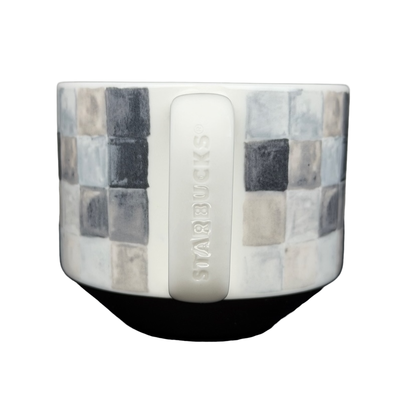 Starbucks artisan heritage mug featuring a unique block pattern in gray and beige tones