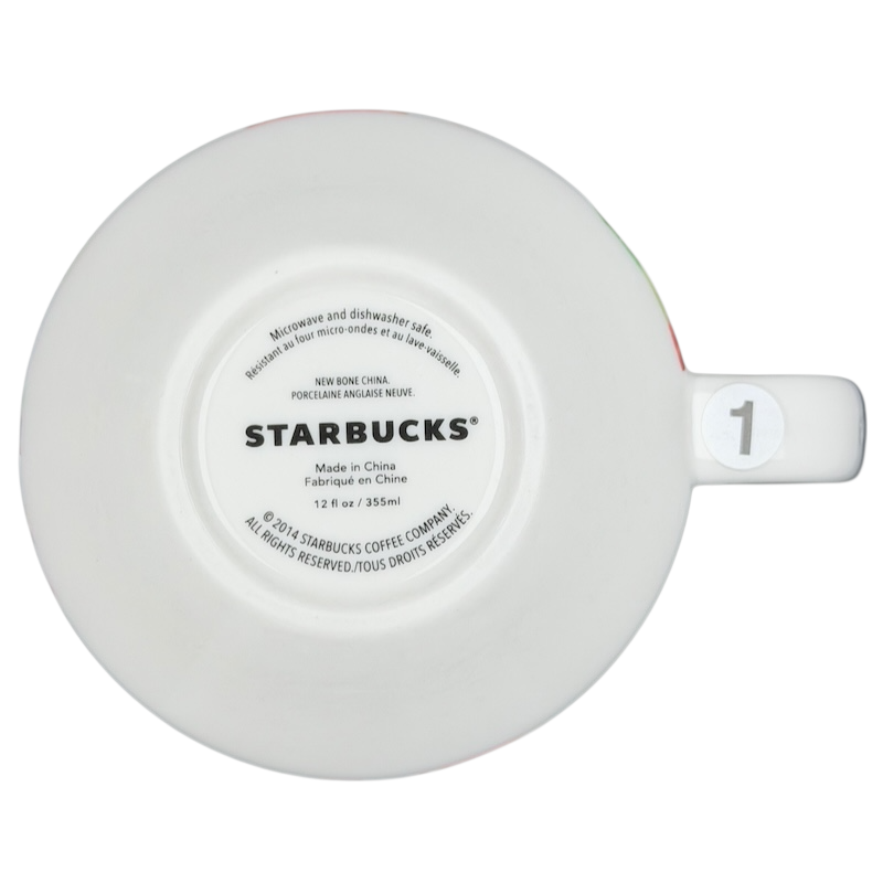 Bottom view of Starbucks Artisan Series collectible mug with details on care and origin