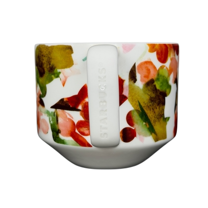 Starbucks Artisan Series collectible mug featuring vibrant floral patterns on a sleek white design