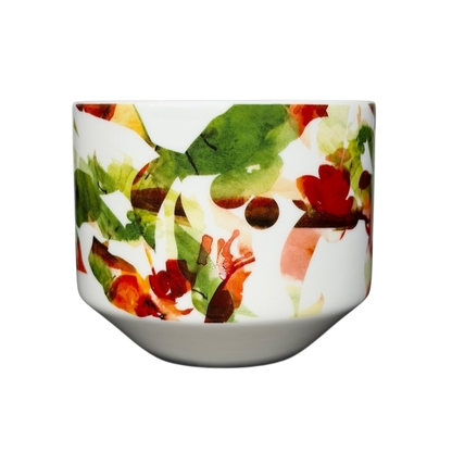 Starbucks Artisan Series collectible mug with a vibrant floral pattern and a glossy finish