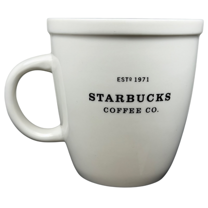 Starbucks Barista Abbey ESTD 1971 Mug 2001 in white ceramic with bold black lettering