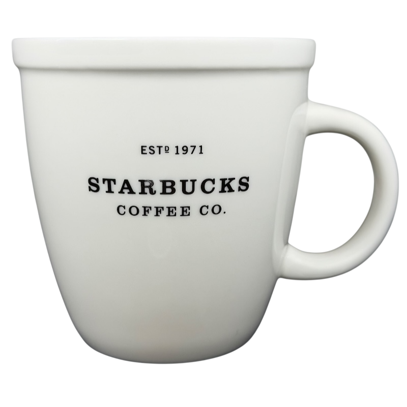 Starbucks Barista Abbey ESTD 1971 Mug 2001 in white ceramic with vintage logo