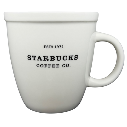Starbucks Barista Abbey ESTD 1971 Mug 2001 in white ceramic with vintage logo