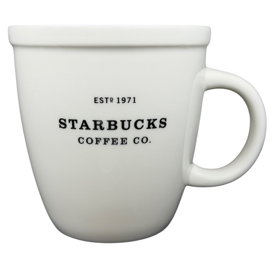 Starbucks Barista Abbey ESTD 1971 Mug 2001 in white ceramic with vintage logo