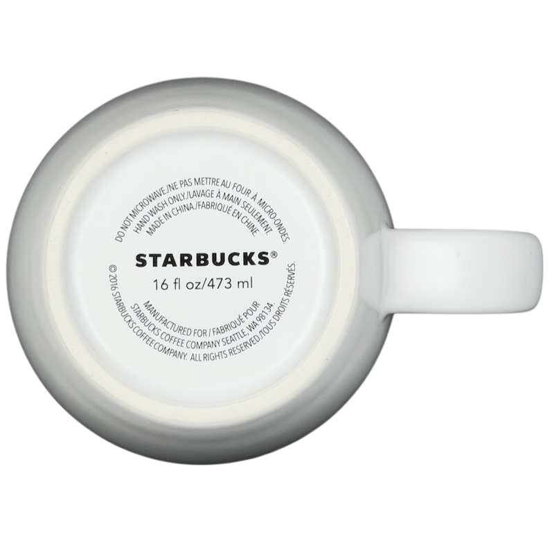 Top view of Starbucks Barista Abbey ESTD 1971 Mug 2016 showcasing its 16 fl oz capacity and simple design