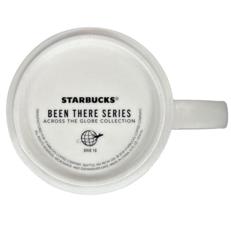 Bottom view of Starbucks Been There Massachusetts mug showing brand and series details