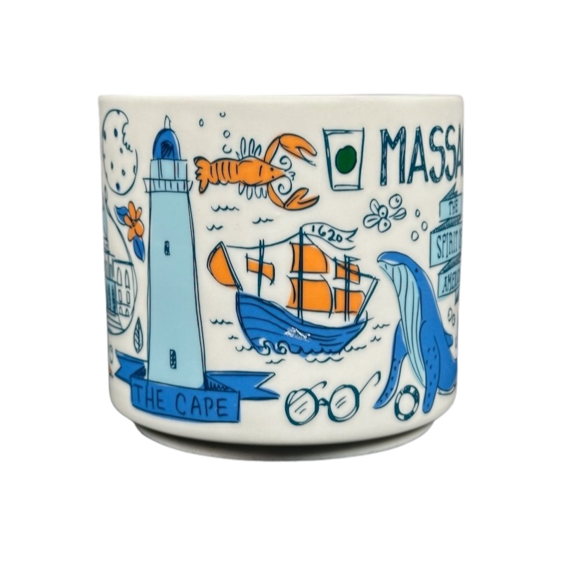 Starbucks Been There Massachusetts mug featuring lighthouse lobster whale and sailing ship design