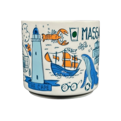 Starbucks Been There Massachusetts mug featuring lighthouse lobster whale and sailing ship design