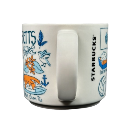 Starbucks Been There Massachusetts mug with colorful state-themed illustrations and white handle