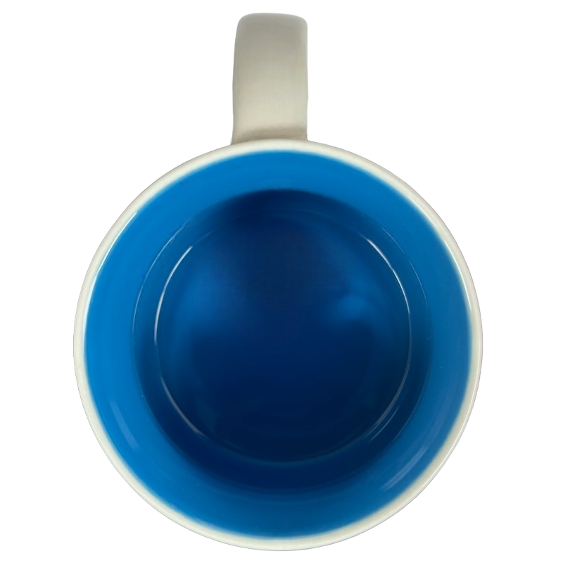 Top view of Starbucks Been There Massachusetts mug showing bright blue interior and white handle