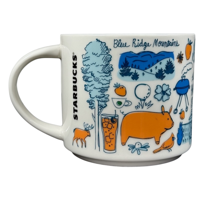 Starbucks Been There North Carolina mug featuring Blue Ridge Mountains and state-themed illustrations