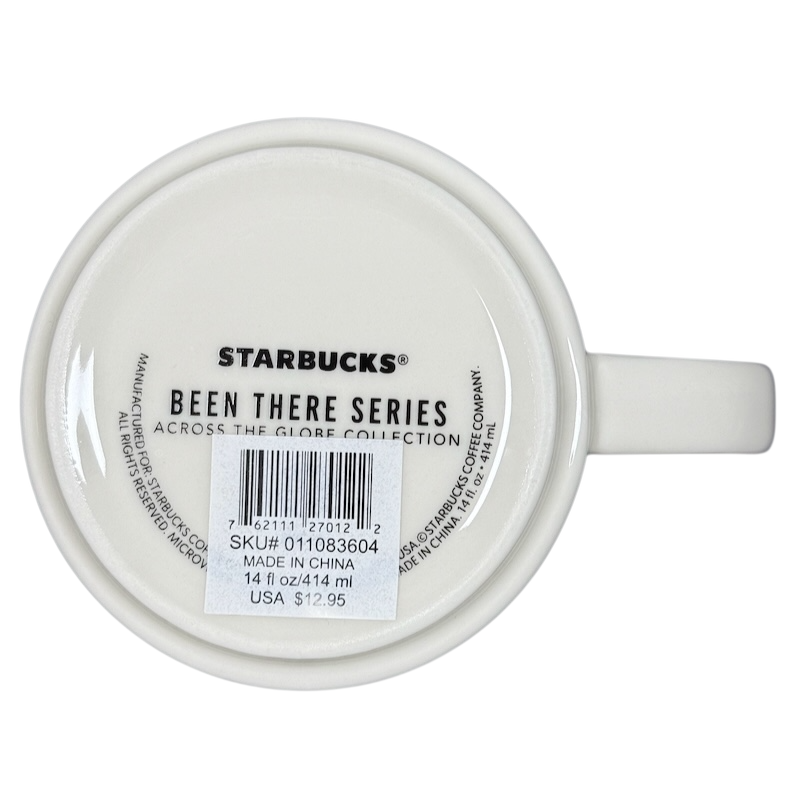 Bottom view of Starbucks Been There North Carolina mug showing barcode and product details on white ceramic