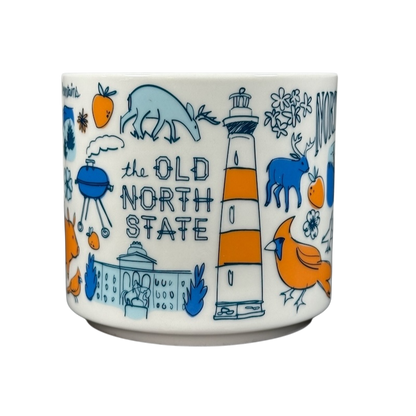 Starbucks Been There North Carolina mug featuring state landmarks and colorful illustrations