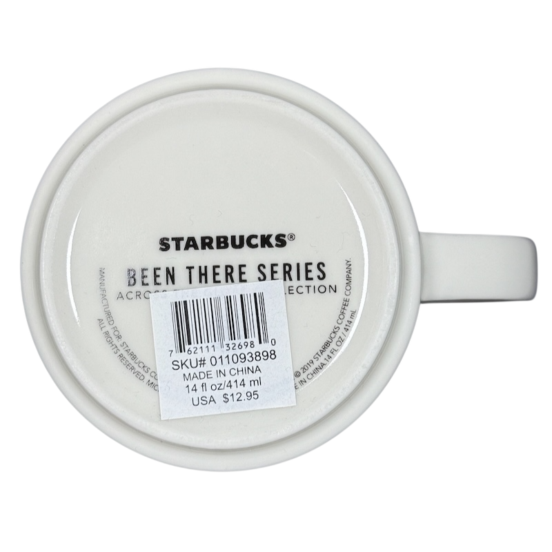 Bottom view of Starbucks Been There Series Maine mug showing barcode and product details