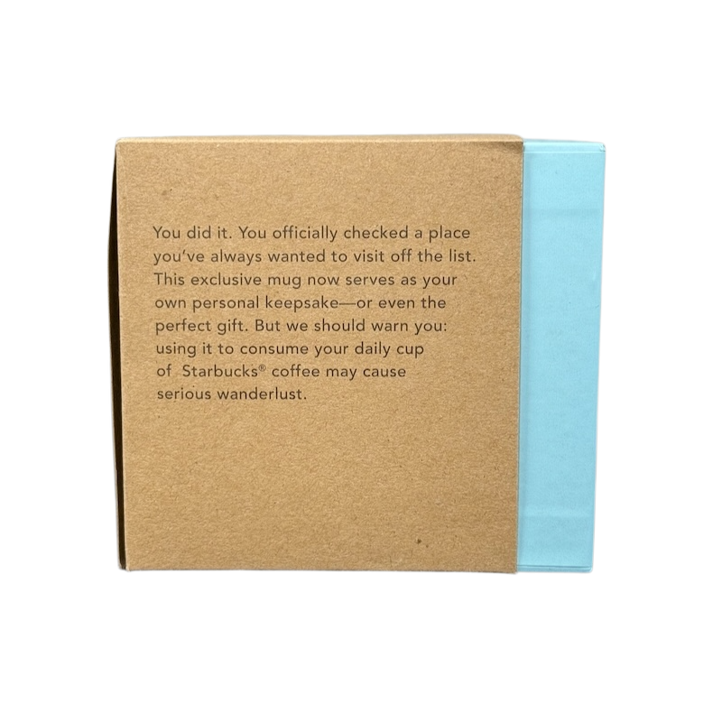 Starbucks Been There Series Maine mug packaging with a brown and blue box featuring product description