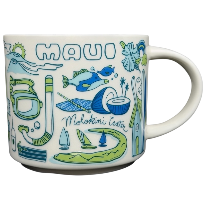 Been There Series Maui Mug Starbucks featuring colorful designs of Maui attractions and activities