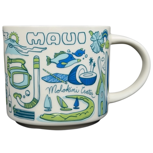 Been There Series Maui Mug Starbucks featuring colorful designs of Maui attractions and activities
