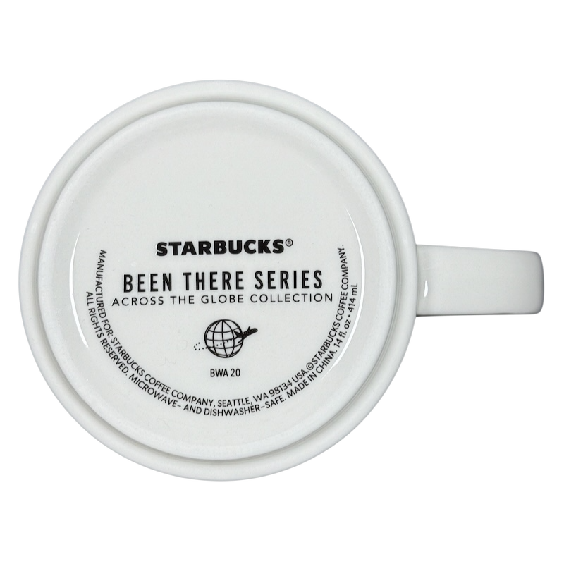 Bottom view of Starbucks Been There Series Montana mug showing collection branding and care instructions