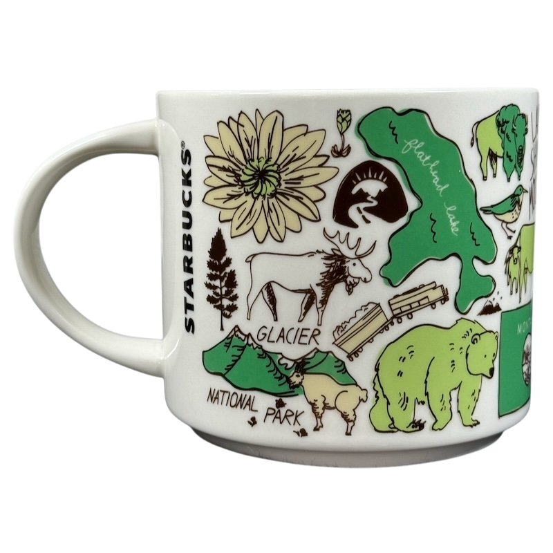 Starbucks Been There Series Montana mug featuring Glacier National Park and wildlife illustrations