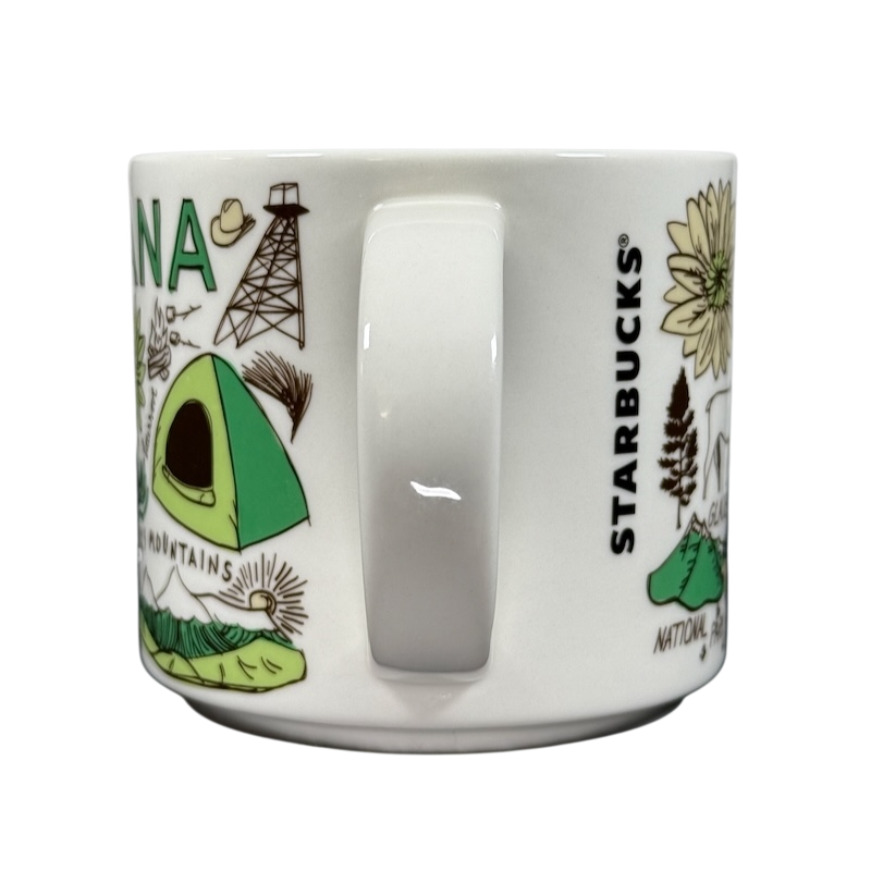Starbucks Been There Series Montana mug with green tent and outdoor mountain illustrations