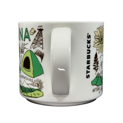 Starbucks Been There Series Montana mug with green tent and outdoor mountain illustrations