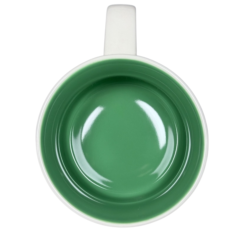 Top view of Starbucks Been There Series Montana mug with green interior and white handle