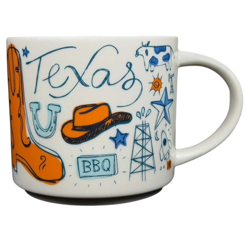 Starbucks Been There Series mug Texas featuring colorful Texas-themed icons and designs