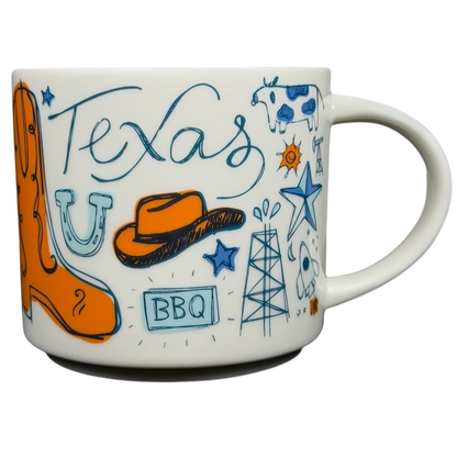 Starbucks Been There Series mug Texas featuring colorful Texas-themed icons and designs