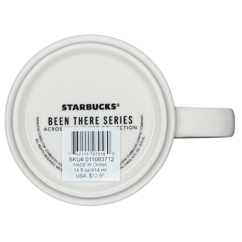 Bottom view of Starbucks Been There Series mug Texas showing product details and barcode