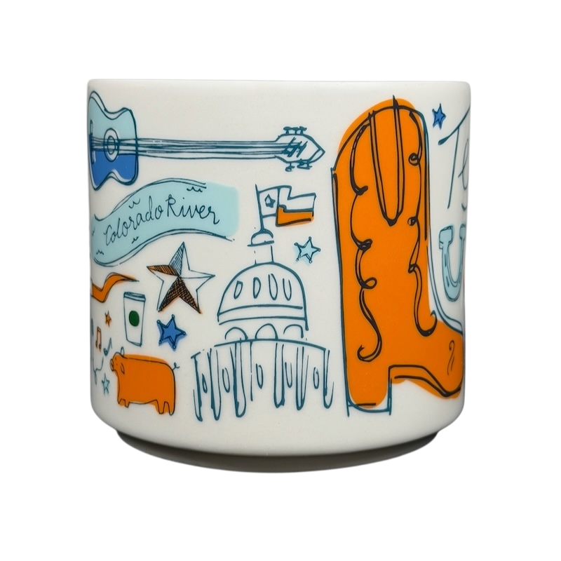 Starbucks Been There Series mug Texas featuring iconic Texas symbols and colorful illustrations