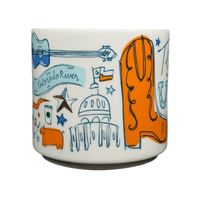 Starbucks Been There Series mug Texas featuring iconic Texas symbols and colorful illustrations