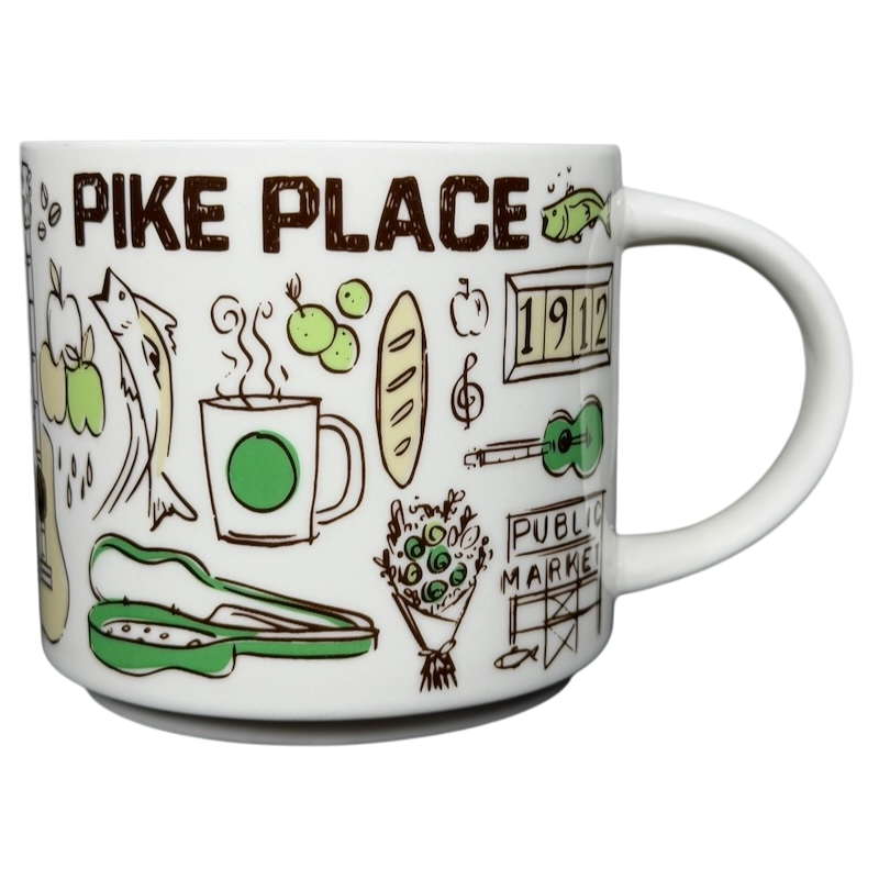 Been There Series Pike Place Mug Starbucks featuring iconic illustrations of the Pike Place Market