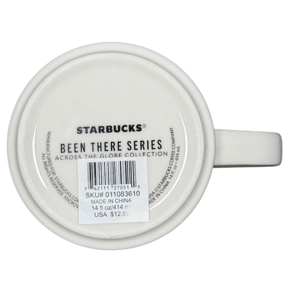 Bottom view of Starbucks Been There Series Rhode Island mug showing product details and barcode