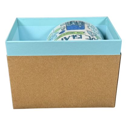 Starbucks Been There Series Rhode Island mug partially visible inside blue and brown gift box