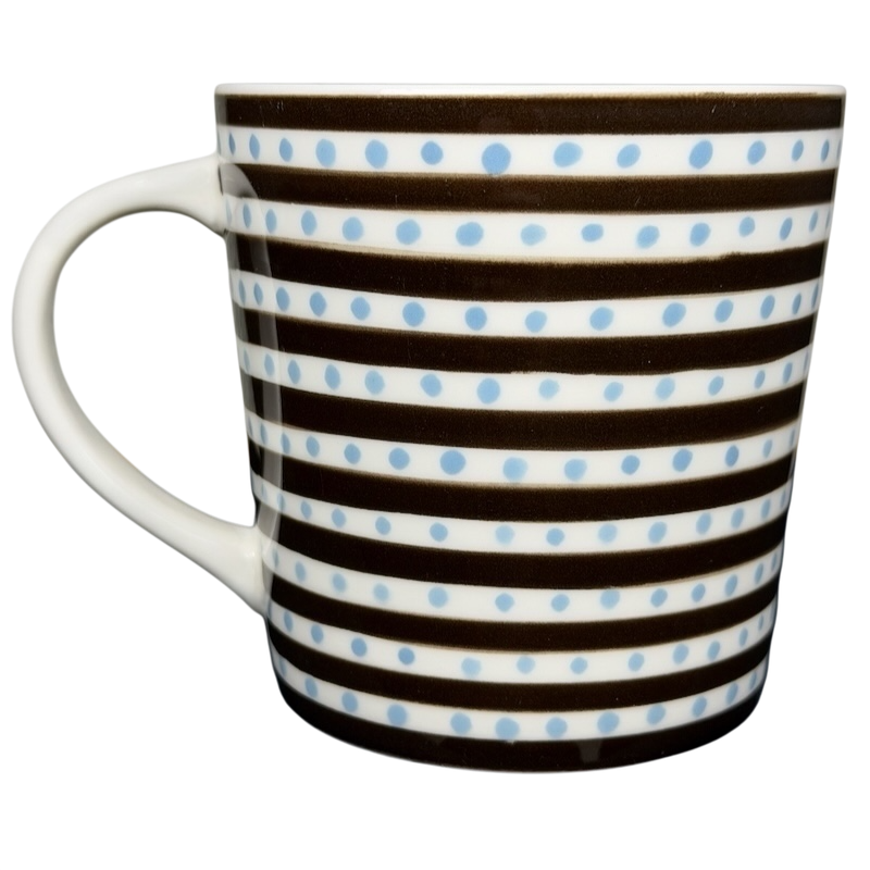 Starbucks Blue Polka Dots Stripes Mug featuring a unique design with blue dots and brown stripes