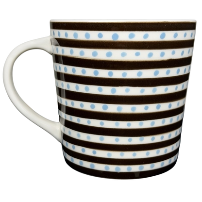 Starbucks Blue Polka Dots Stripes Mug featuring a unique design with blue dots and brown stripes