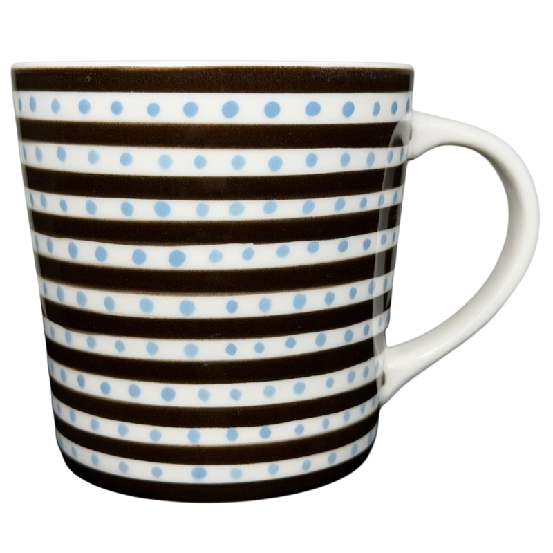 Starbucks Blue Polka Dots Stripes Mug featuring a design of blue polka dots and brown stripes