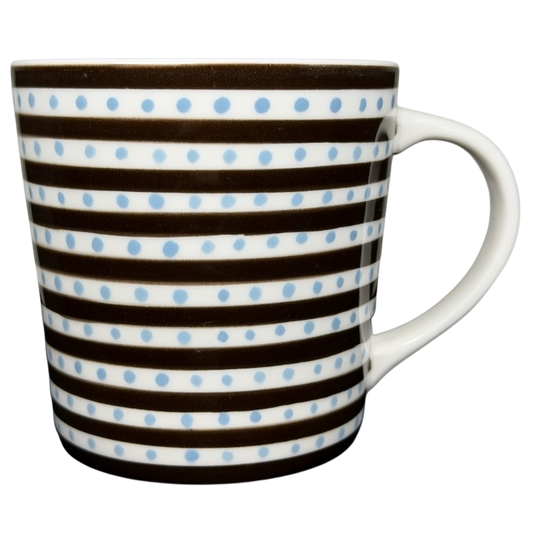 Starbucks Blue Polka Dots Stripes Mug featuring a design of blue polka dots and brown stripes