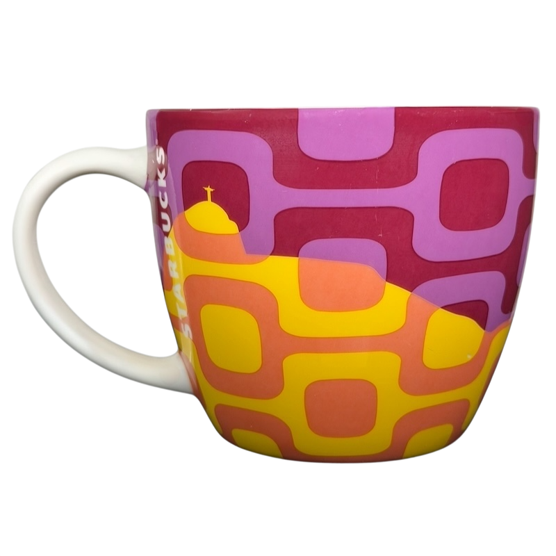 Starbucks Brasil retro vintage mug 2012 featuring colorful geometric designs and a classic shape
