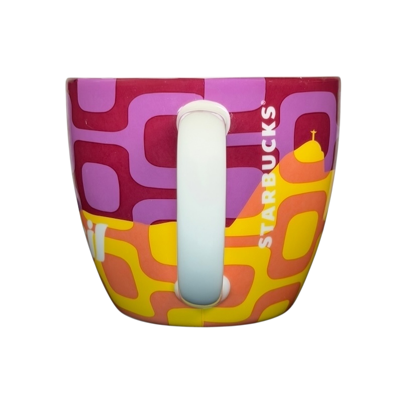 Starbucks Brasil retro vintage mug 2012 featuring colorful geometric patterns and a comfortable handle
