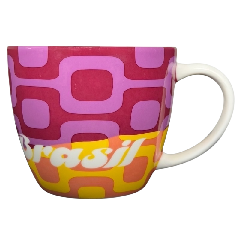 Starbucks Brasil retro vintage mug 2012 with colorful geometric patterns and white text