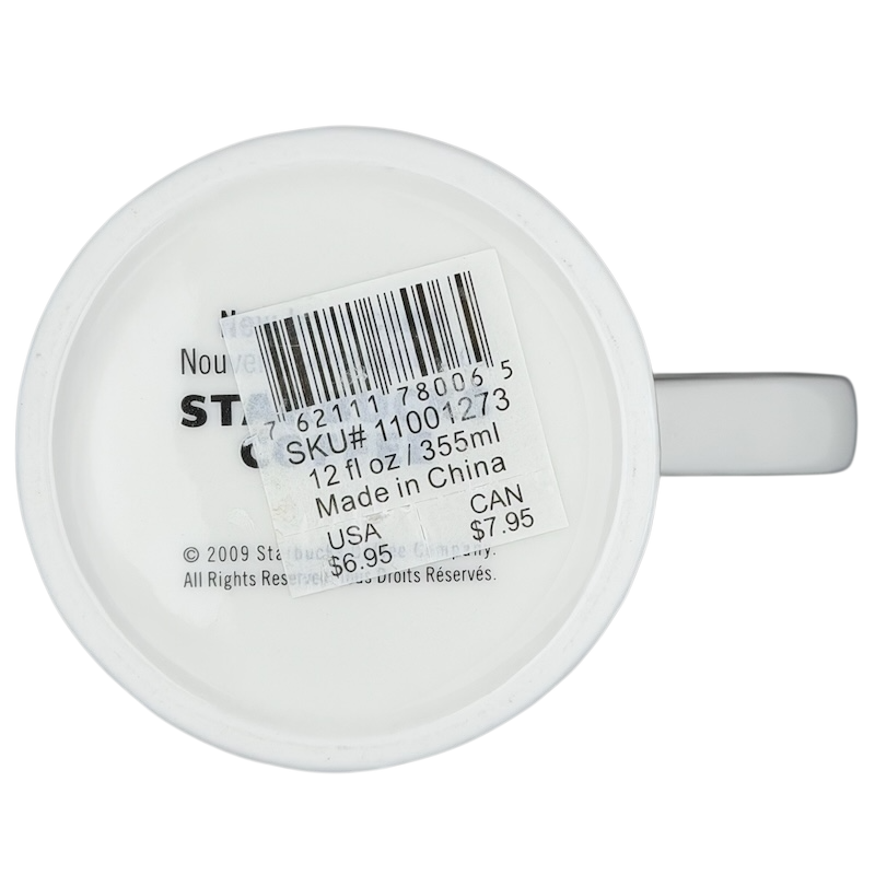 Starbucks burlap leaves acorns mug showing white ceramic exterior and base label details