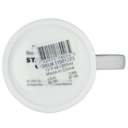 Starbucks burlap leaves acorns mug showing white ceramic exterior and base label details