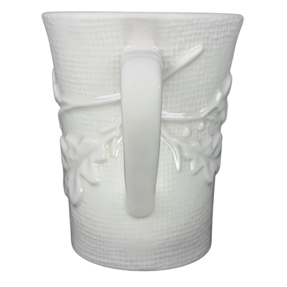 Starbucks burlap leaves acorns mug in white with textured design and detailed handle