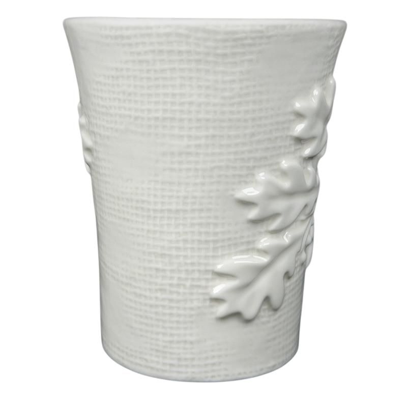 Starbucks burlap leaves acorns mug with detailed leaf and acorn textured design in white ceramic