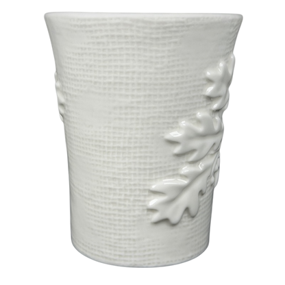 Starbucks burlap leaves acorns mug with detailed leaf and acorn textured design in white ceramic