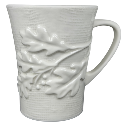 Starbucks burlap leaves acorns mug featuring a textured design and intricate leaf detailing