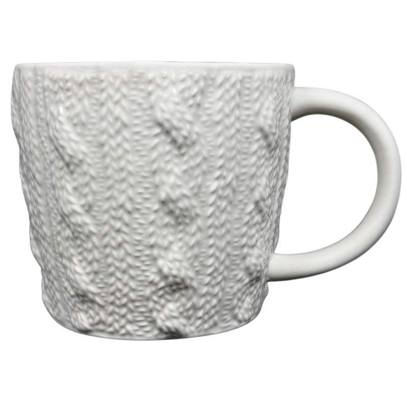 Starbucks cable knit mug in white with a textured, knitted pattern for cozy drinks