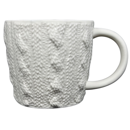 Starbucks cable knit mug in white with a textured, knitted pattern for cozy drinks
